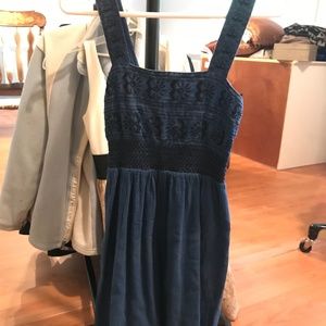 navy dress with black embroidery